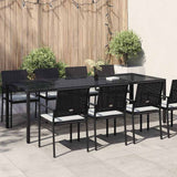 Garden Table Black 250x100x75 cm Tempered Glass and Poly Rattan