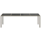 Garden Table Grey 250x100x75 cm Tempered Glass and Poly Rattan