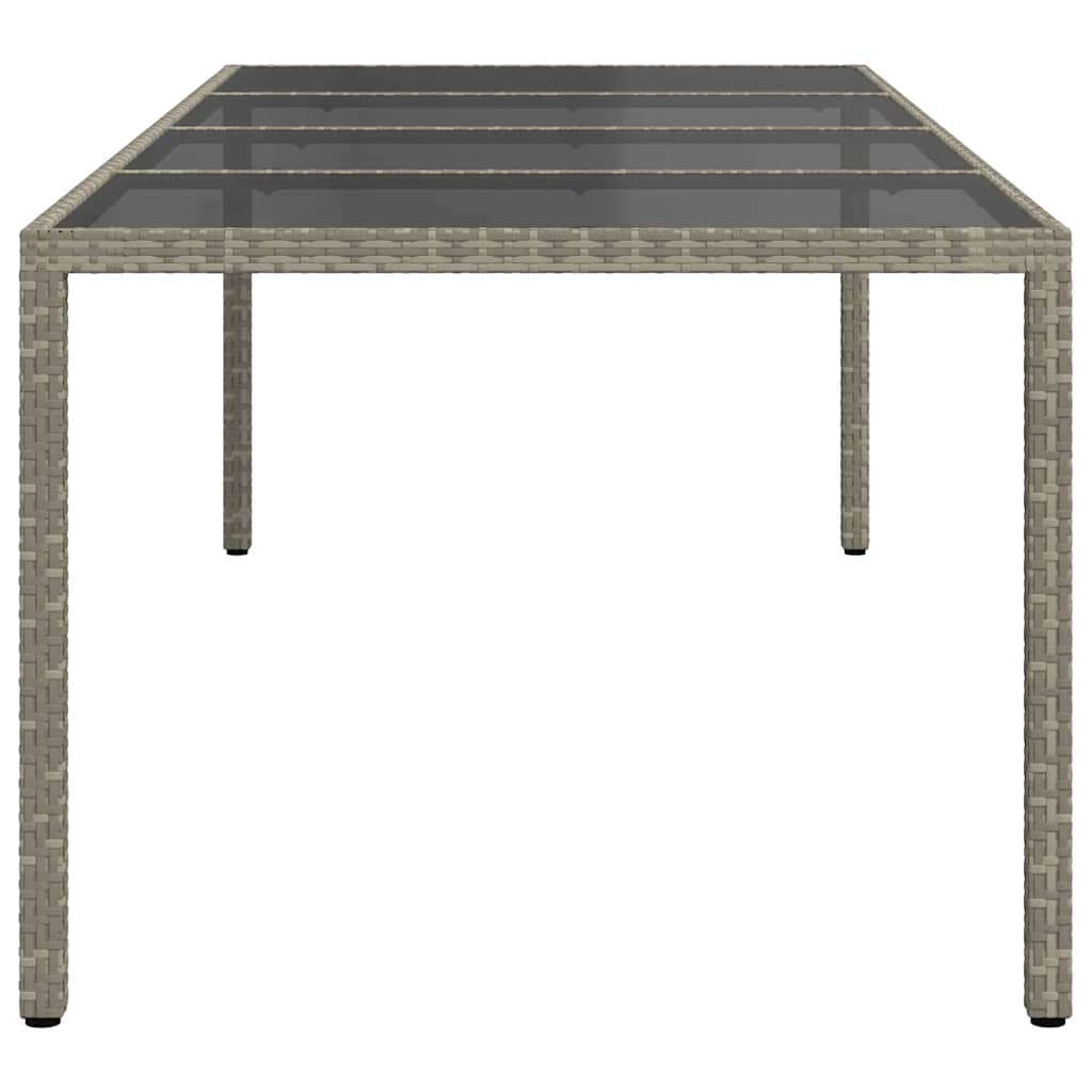 Garden Table Grey 250x100x75 cm Tempered Glass and Poly Rattan