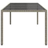 Garden Table Grey 250x100x75 cm Tempered Glass and Poly Rattan - Top-Down View