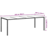 Garden Table Grey 250x100x75 cm Tempered Glass and Poly Rattan - Close-Up Angle