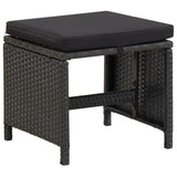 Garden Stools 4 pcs with Cushions Poly Rattan Black - Front View
