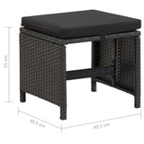 Garden Stools 4 pcs with Cushions Poly Rattan Black - Rear View