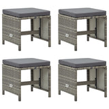 Garden Stools 4 pcs with Cushions Poly Rattan Grey