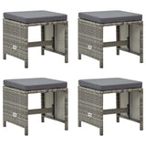 Garden Stools 4 pcs with Cushions Poly Rattan Grey