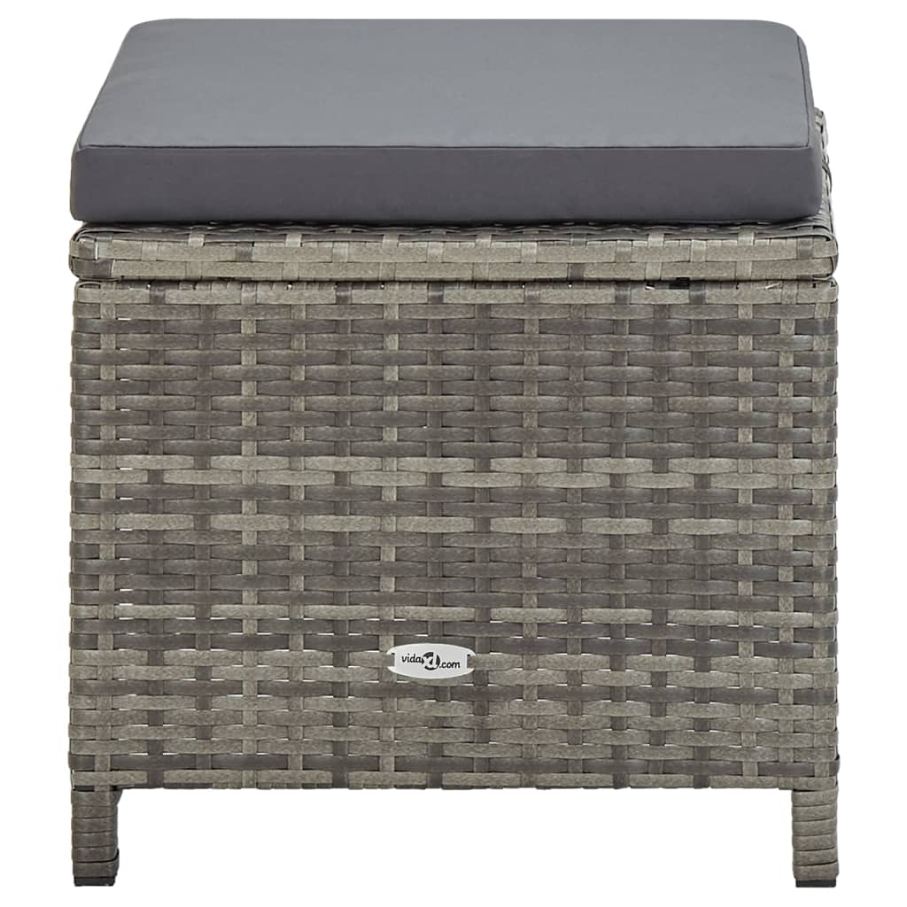 Garden Stools 4 pcs with Cushions Poly Rattan Grey