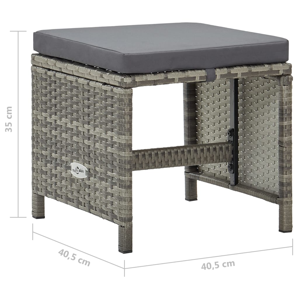 Garden Stools 4 pcs with Cushions Poly Rattan Grey