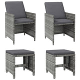 4 Piece Garden Chair and Stool Set Poly Rattan Grey - Front View