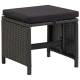 Garden Stools with Cushions 2 pcs Poly Rattan Black - Front View