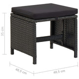 Garden Stools with Cushions 2 pcs Poly Rattan Black - Rear View