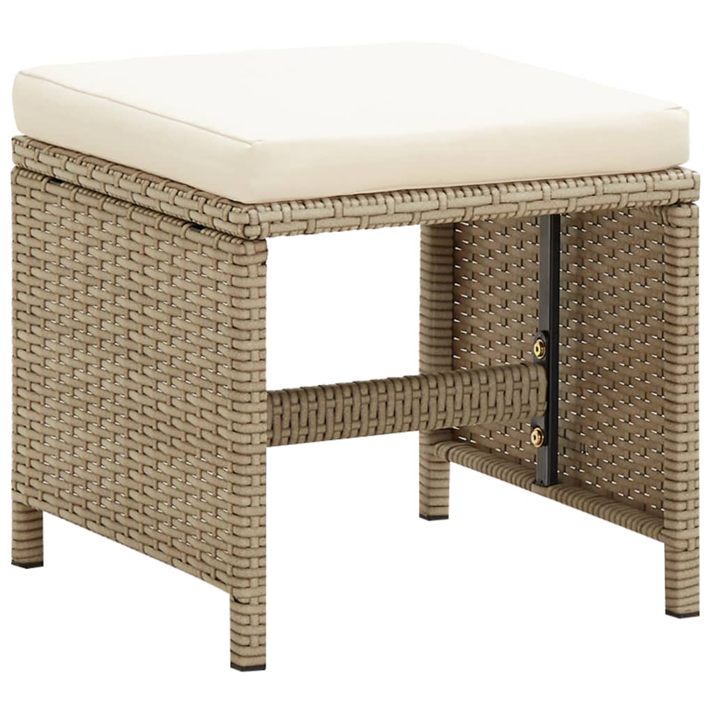 Garden Stools 4 pcs with Cushions Poly Rattan Beige