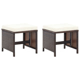 4 Piece Garden Chair and Stool Set Poly Rattan Brown - Close-Up Angle