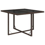 Garden Table Brown 109x107x74 cm Poly Rattan and Glass - Front View