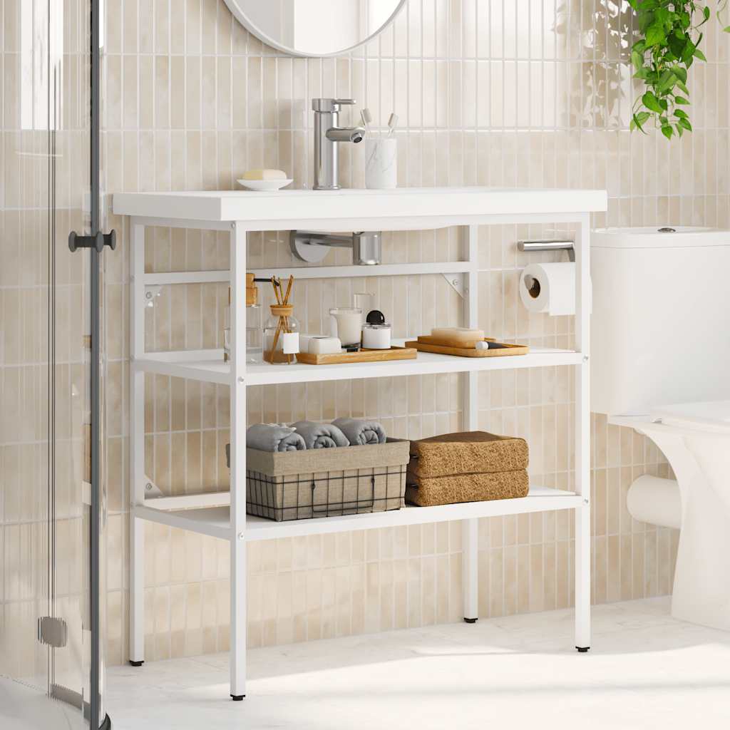 Bathroom Washbasin Frame White 79x38x83 cm Iron