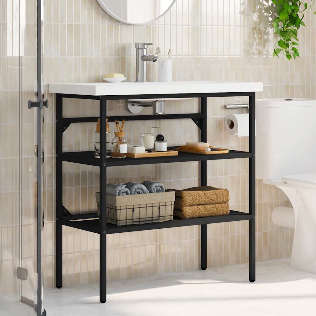 Bathroom Washbasin Frame Black 79x38x83 cm Iron