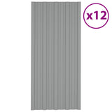 Roof Panel 12 pcs Grey 100 x 45 cm Galvanised steel - Front View