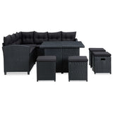 6 Piece Garden Lounge Set with Cushions Poly Rattan Black - Front View