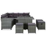 6 Piece Garden Lounge Set with Cushions Poly Rattan Black - Front View