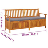 Storage Bench with Cushion 170 cm Solid Wood Acacia - Low Angle