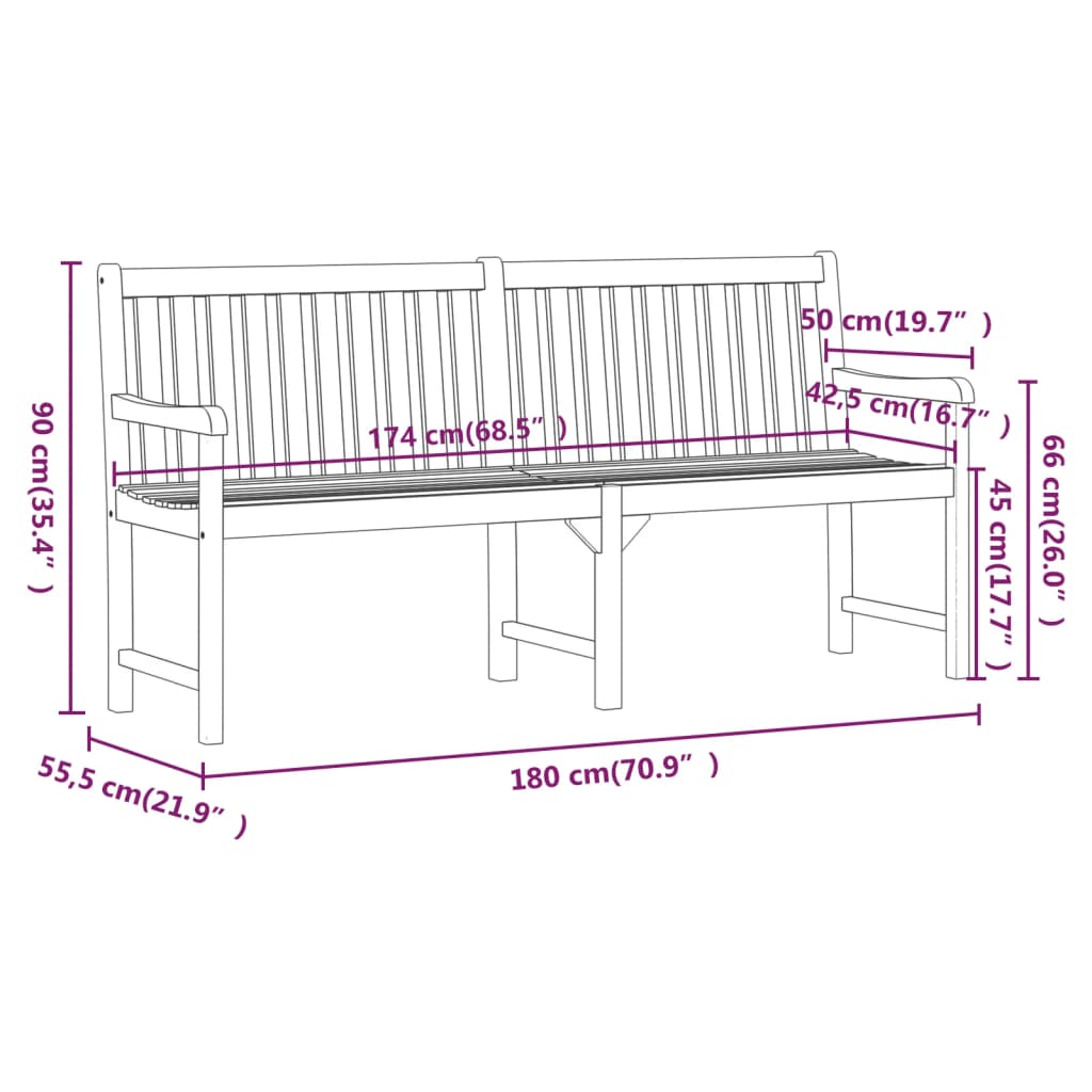 Garden Bench 180 cm Solid Acacia Wood