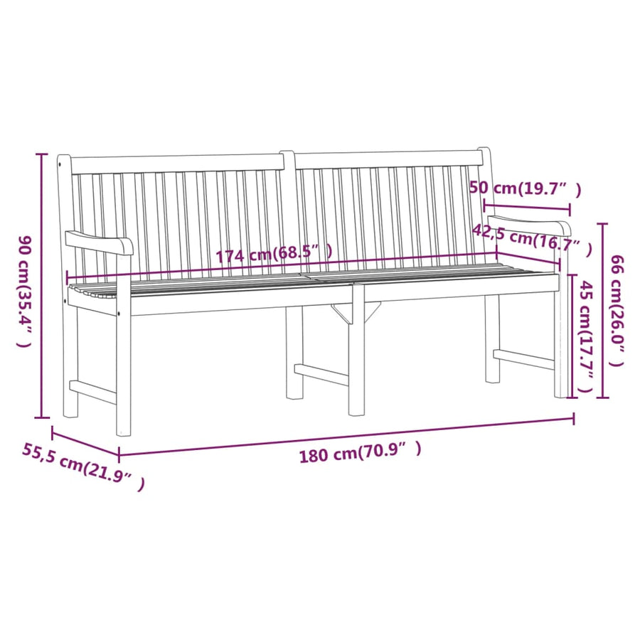 Garden Bench 180 cm Solid Acacia Wood