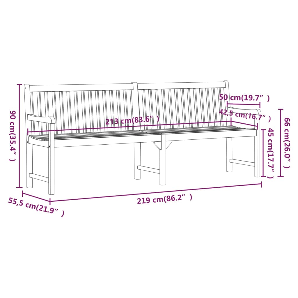 Garden Bench 219 cm Solid Acacia Wood