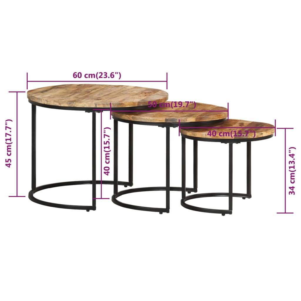 Nesting Tables 3 pcs Solid Wood Mango