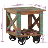 Side Table with Wheels 40x40x42 cm Solid Wood Reclaimed - Close-Up Angle