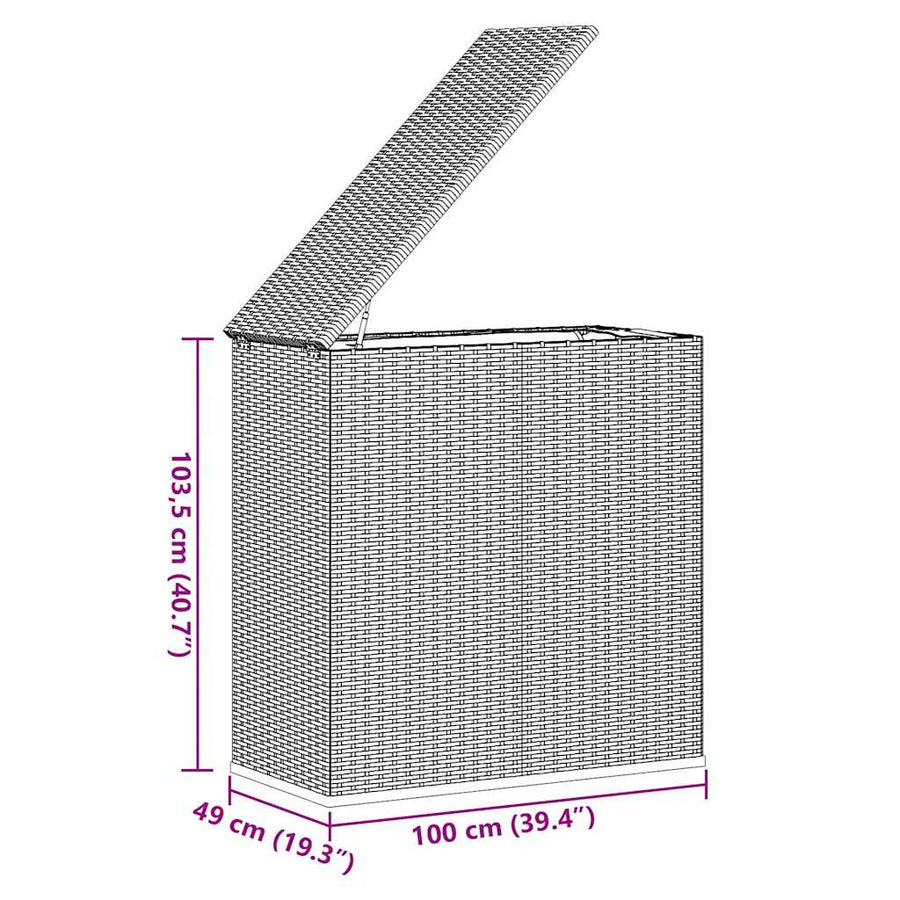 Garden Cushion Box PE Rattan 100x49x103.5 cm Grey