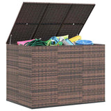 Garden Cushion Box PE Rattan 145x100x103 cm Brown - Close-Up Angle