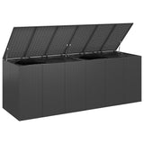 Garden Cushion Box PE Rattan 291x100.5x104 cm Black - Side View