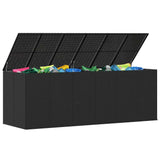 Garden Cushion Box PE Rattan 291x100.5x104 cm Black - Close-Up Angle