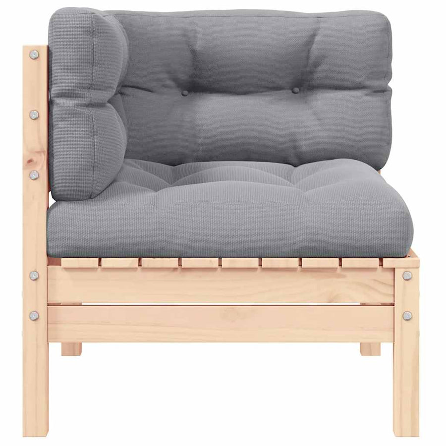 Garden Corner Sofa with Grey Cushions Solid Pinewood