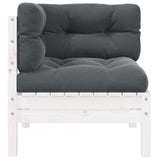 Garden Corner Sofa with Cushions White Solid Pinewood - Front View