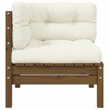 Garden Corner Sofa with Cushions Honey Brown Solid Pinewood - Front View