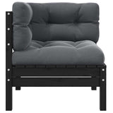 Garden Corner Sofa with Cushions Black Solid Pinewood - Front View