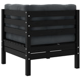 Garden Corner Sofa with Cushions Black Solid Pinewood