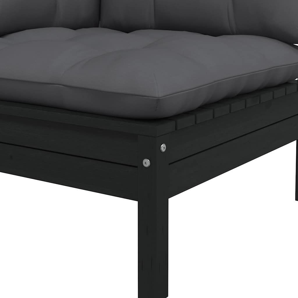 Garden Corner Sofa with Cushions Black Solid Pinewood