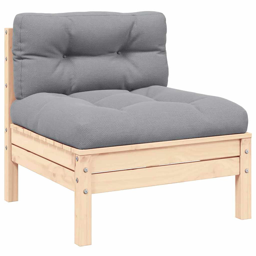 Garden Middle Sofa with Grey Cushions Solid Pinewood