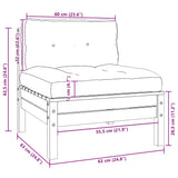 Garden Middle Sofa with Grey Cushions Solid Pinewood - Rear View