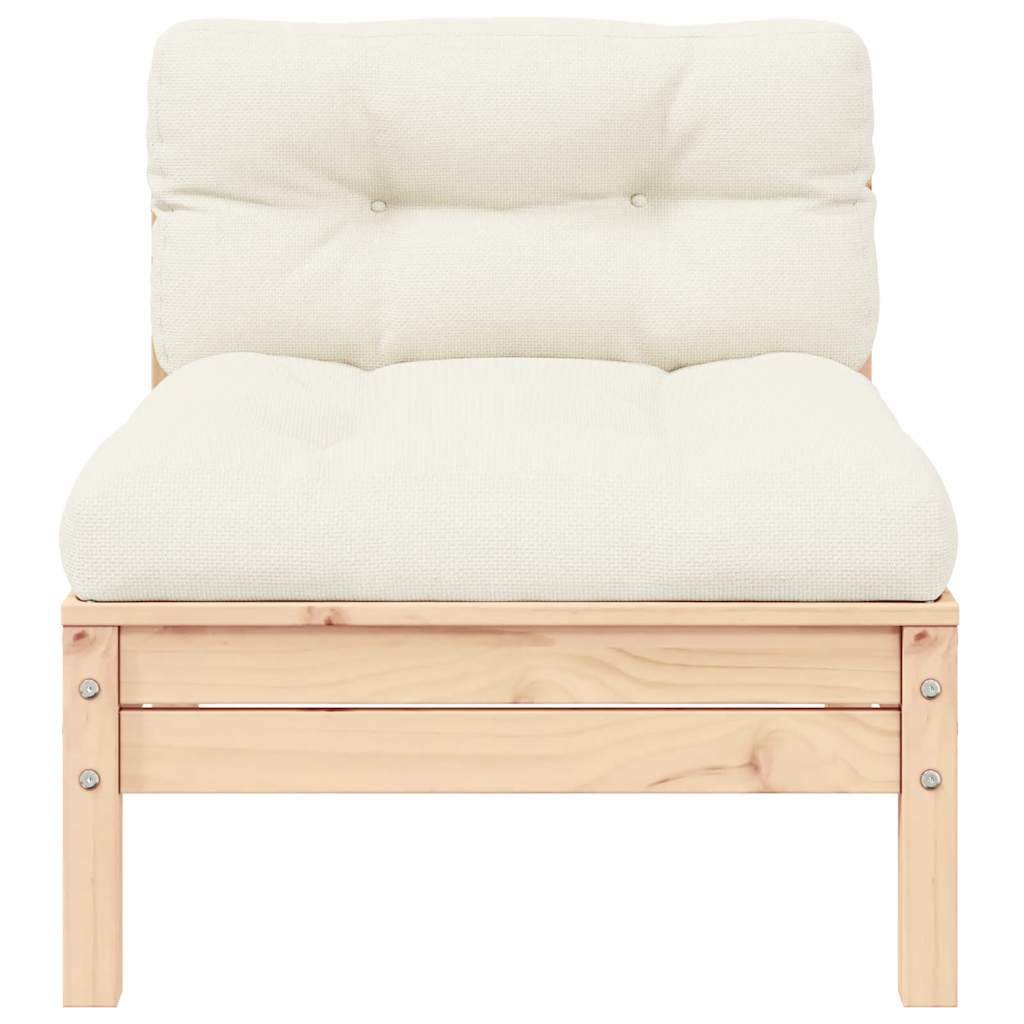 Garden Middle Sofa with Cream Cushions Solid Pinewood