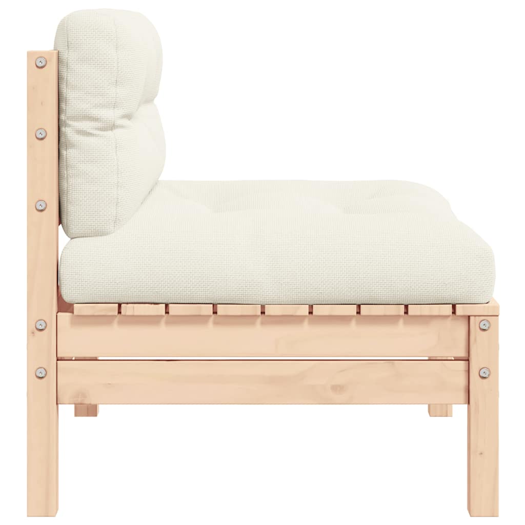 Garden Middle Sofa with Cream Cushions Solid Pinewood