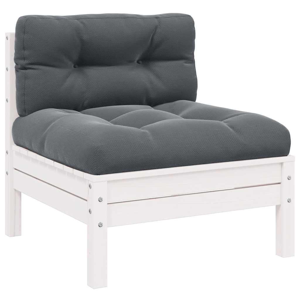 Garden Middle Sofa with Cushions White Solid Pinewood