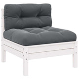 Garden Middle Sofa with Cushions White Solid Pinewood