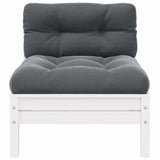 Garden Middle Sofa with Cushions White Solid Pinewood - Front View
