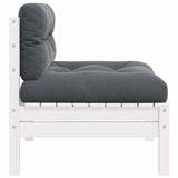 Garden Middle Sofa with Cushions White Solid Pinewood - Side View