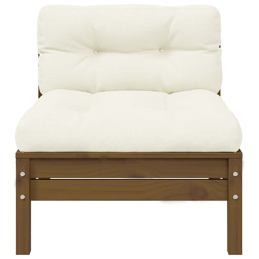 Garden Middle Sofa with Cushions Honey Brown Solid Pinewood