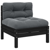 Garden Middle Sofa with Cushions Black Solid Pinewood