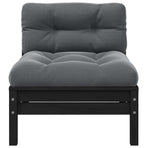 Garden Middle Sofa with Cushions Black Solid Pinewood