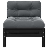 Garden Middle Sofa with Cushions Black Solid Pinewood - Front View